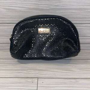 Chi Black Floral Cut Out Makeup Bag Accessory Pouch Black Lined EUC